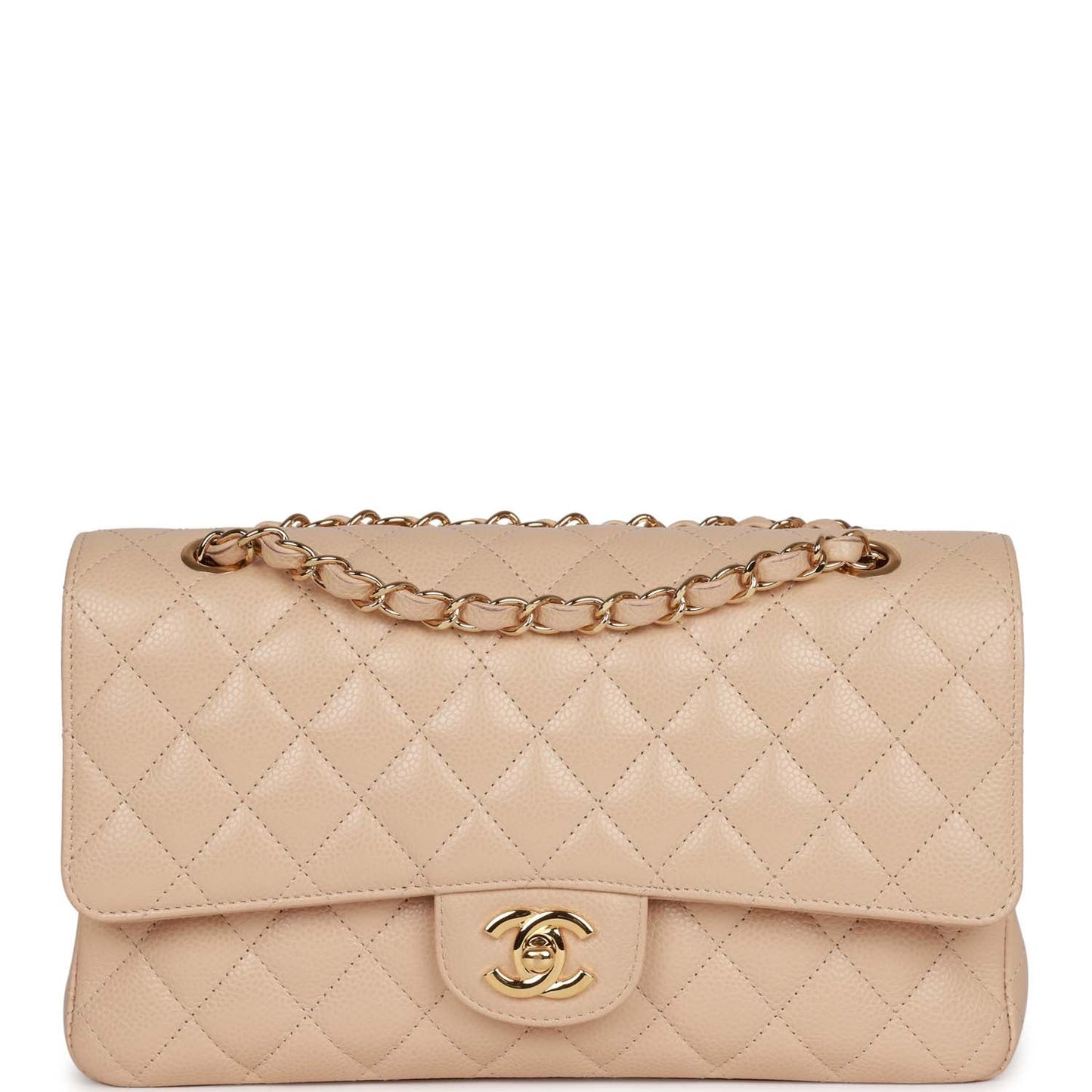 Chanel Medium Classic Double Flap Bag Beige Caviar Gold Hardware