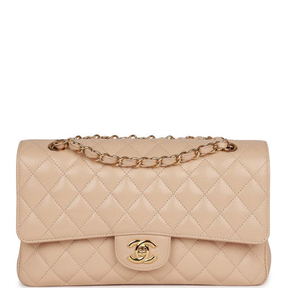 Chanel Medium Classic Double Flap Bag Beige Caviar Gold Hardware