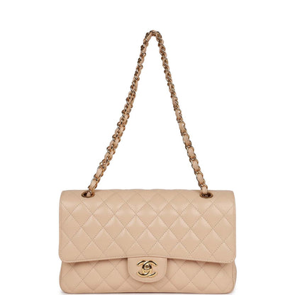 Chanel Medium Classic Double Flap Bag Beige Caviar Gold Hardware