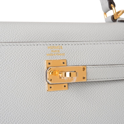 Hermes Kelly Sellier 25 Bleu Glacier Epsom Gold Hardware