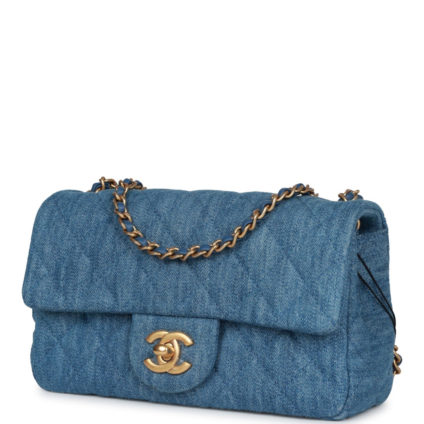 Chanel Pearl Crush Mini Rectangular Flap Bag Blue Denim Lambskin Antique Gold Hardware