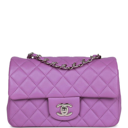 Chanel Mini Rectangular Flap Bag Purple Lambskin Silver Hardware