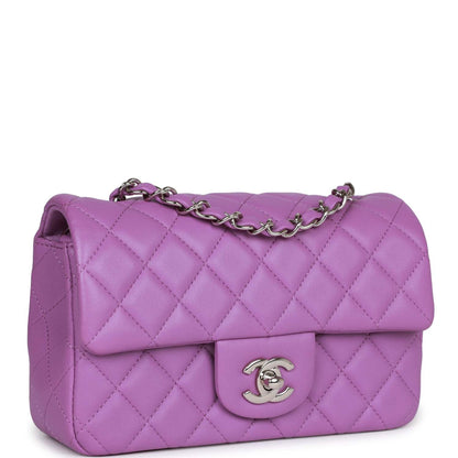 Chanel Mini Rectangular Flap Bag Purple Lambskin Silver Hardware