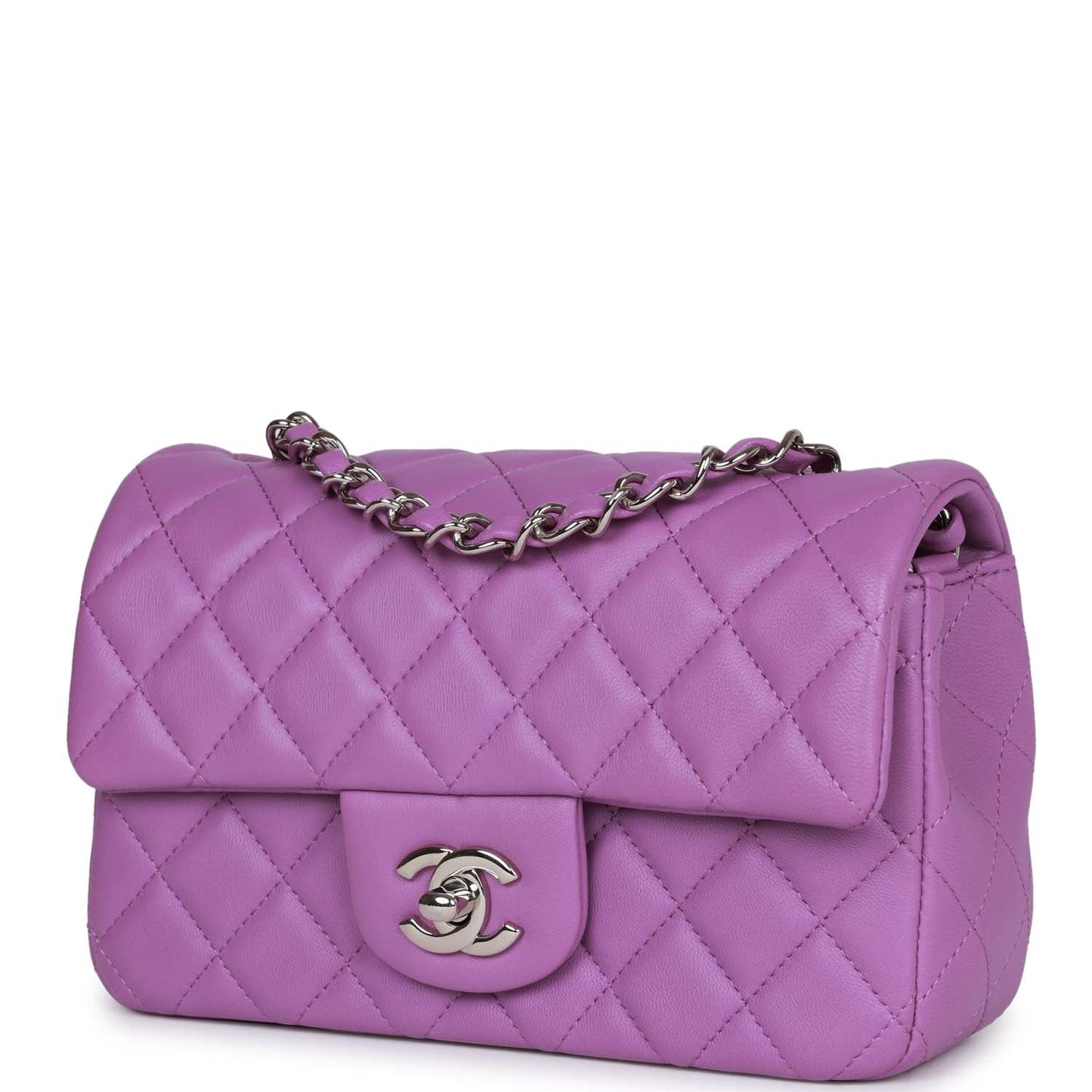 Chanel Mini Rectangular Flap Bag Purple Lambskin Silver Hardware