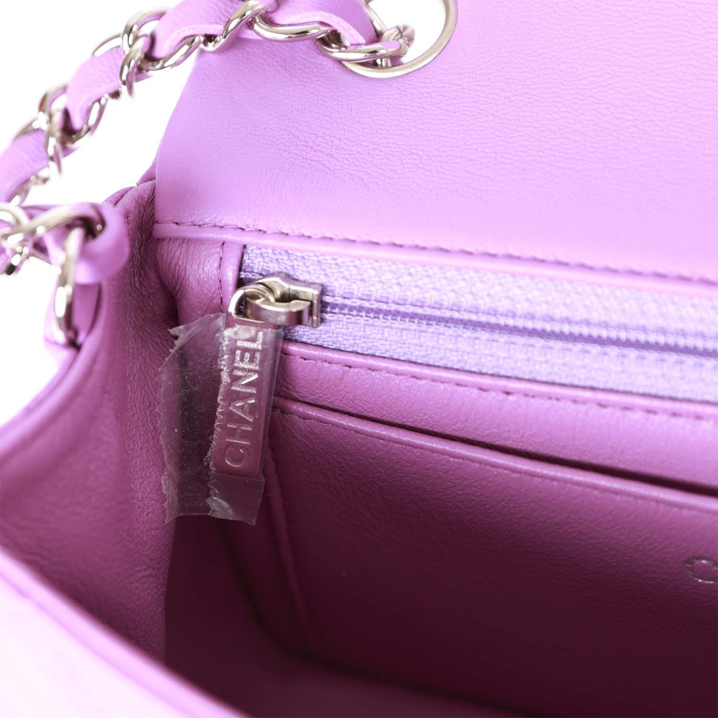 Chanel Mini Rectangular Flap Bag Purple Lambskin Silver Hardware