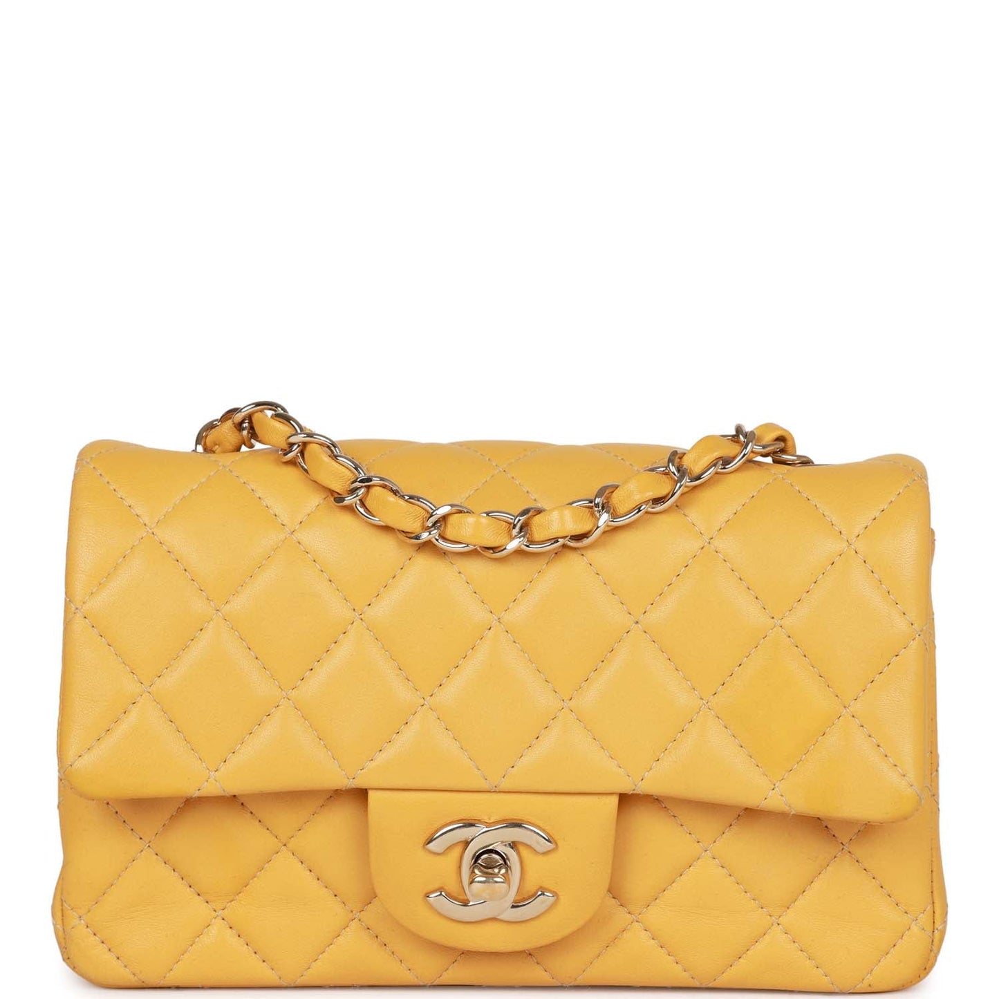 Chanel Mini Rectangular Flap Bag Yellow Lambskin Light Gold Hardware