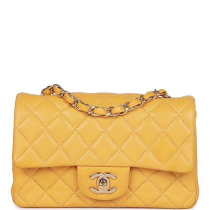 Chanel Mini Rectangular Flap Bag Yellow Lambskin Light Gold Hardware