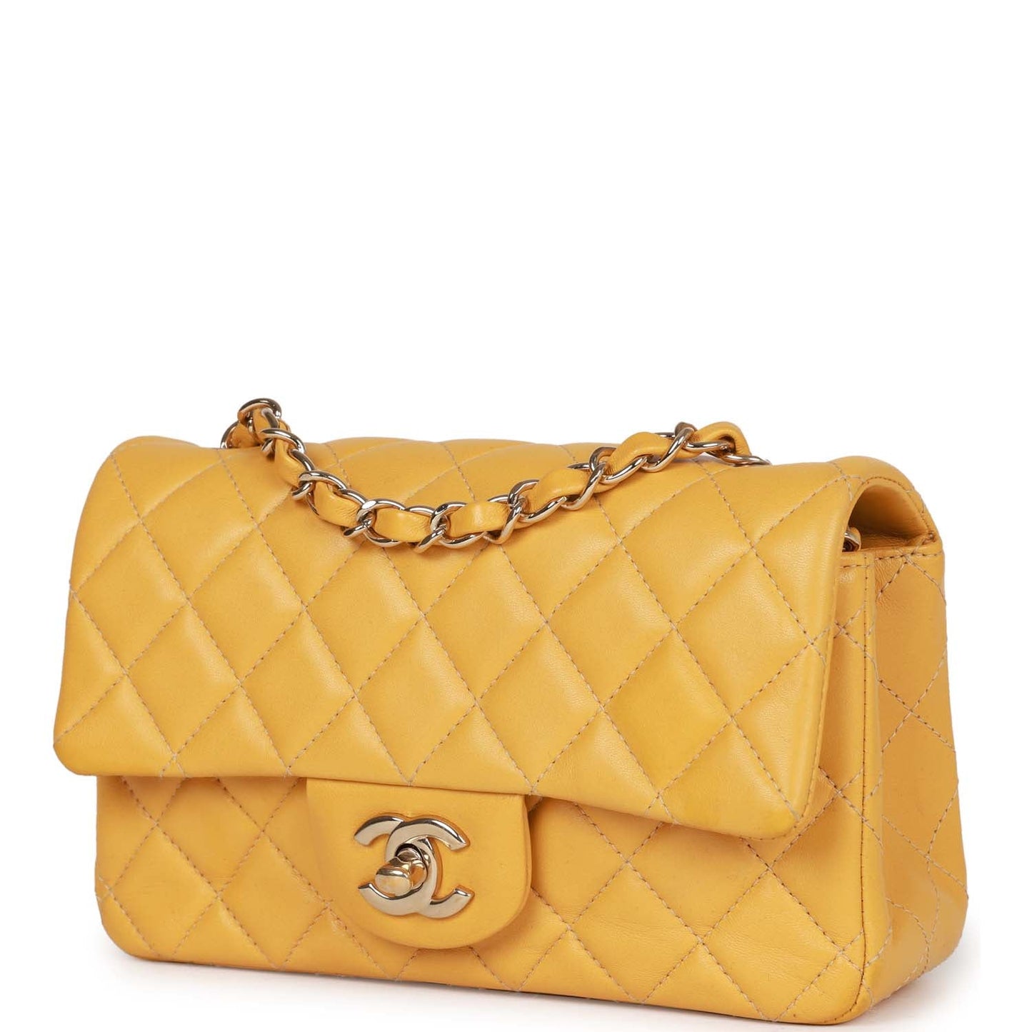 Chanel Mini Rectangular Flap Bag Yellow Lambskin Light Gold Hardware