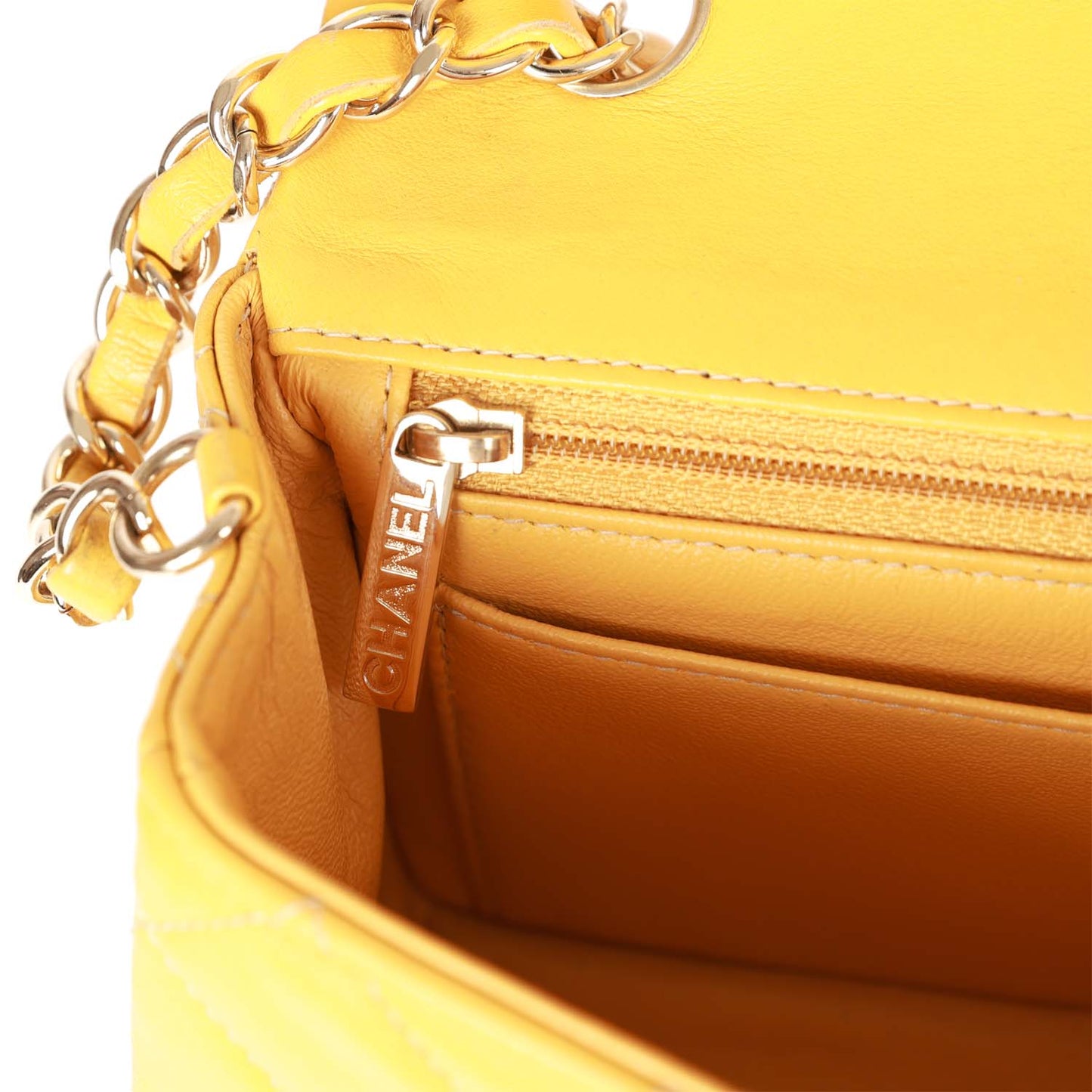 Chanel Mini Rectangular Flap Bag Yellow Lambskin Light Gold Hardware