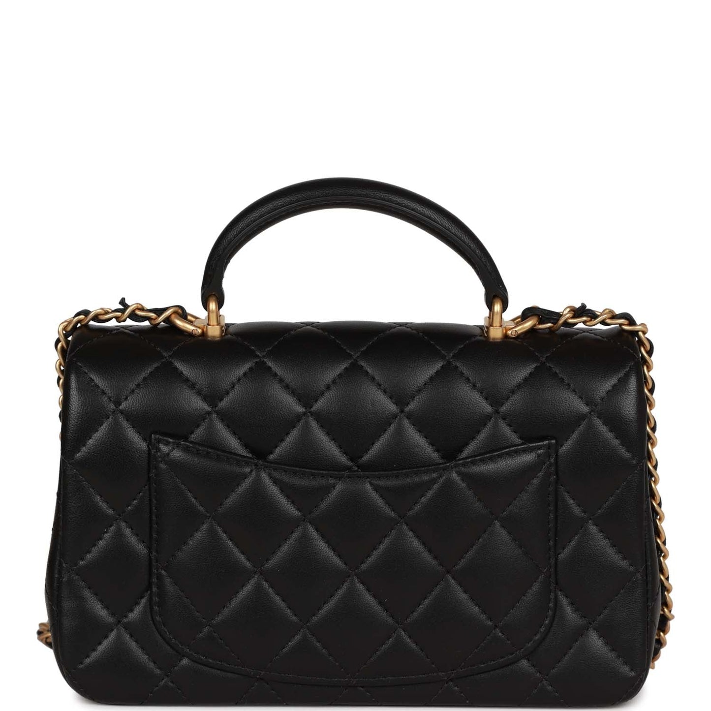 Chanel Mini Rectangular Flap with Top Handle Black Lambskin Antique Gold Hardware