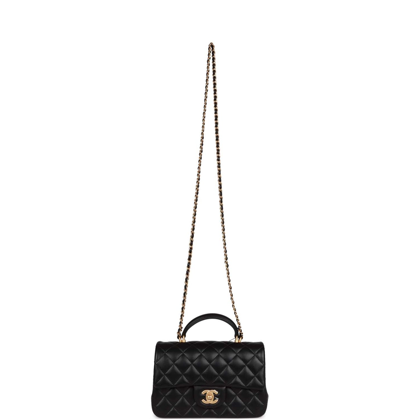 Chanel Mini Rectangular Flap with Top Handle Black Lambskin Antique Gold Hardware