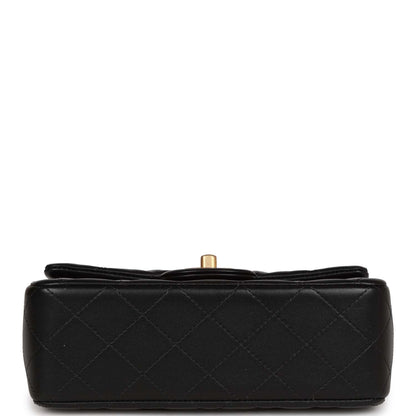 Chanel Mini Rectangular Flap with Top Handle Black Lambskin Antique Gold Hardware