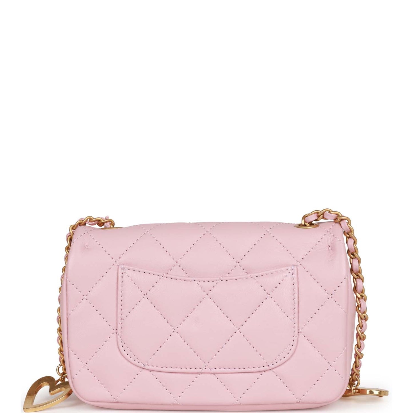 Chanel Mini Rectangular Flap Bag with Heart Chain Pink Lambskin Antique Gold Hardware