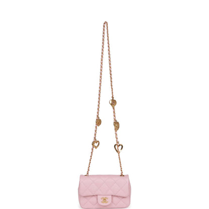 Chanel Mini Rectangular Flap Bag with Heart Chain Pink Lambskin Antique Gold Hardware