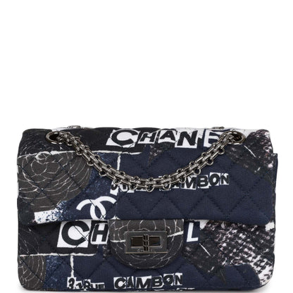 Chanel Mini Reissue 2.55 Flap Bag Navy Graffiti Jersey Ruthenium Hardware