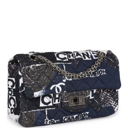 Chanel Mini Reissue 2.55 Flap Bag Navy Graffiti Jersey Ruthenium Hardware