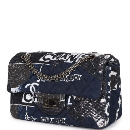 Chanel Mini Reissue 2.55 Flap Bag Navy Graffiti Jersey Ruthenium Hardware