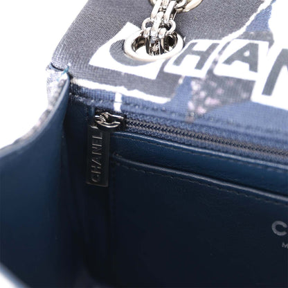 Chanel Mini Reissue 2.55 Flap Bag Navy Graffiti Jersey Ruthenium Hardware