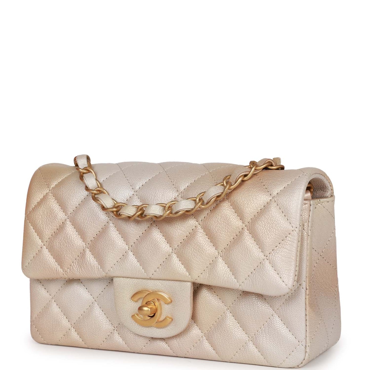 Chanel Mini Rectangular Flap Bag Beige Metallic Ombre Calfskin Aged Gold Hardware