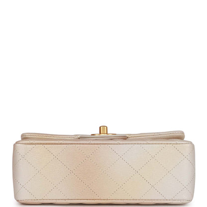 Chanel Mini Rectangular Flap Bag Beige Metallic Ombre Calfskin Aged Gold Hardware