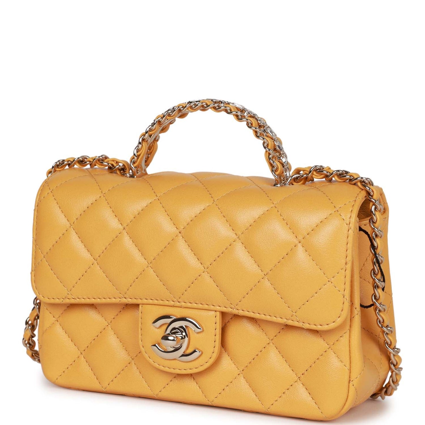 Chanel Mini Rectangular Flap with Jeweled Top Handle Yellow Lambskin Light Gold Hardware