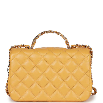 Chanel Mini Rectangular Flap with Jeweled Top Handle Yellow Lambskin Light Gold Hardware