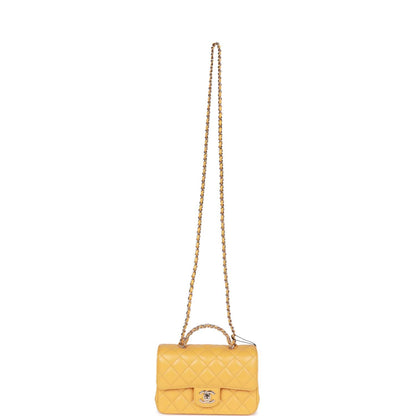 Chanel Mini Rectangular Flap with Jeweled Top Handle Yellow Lambskin Light Gold Hardware