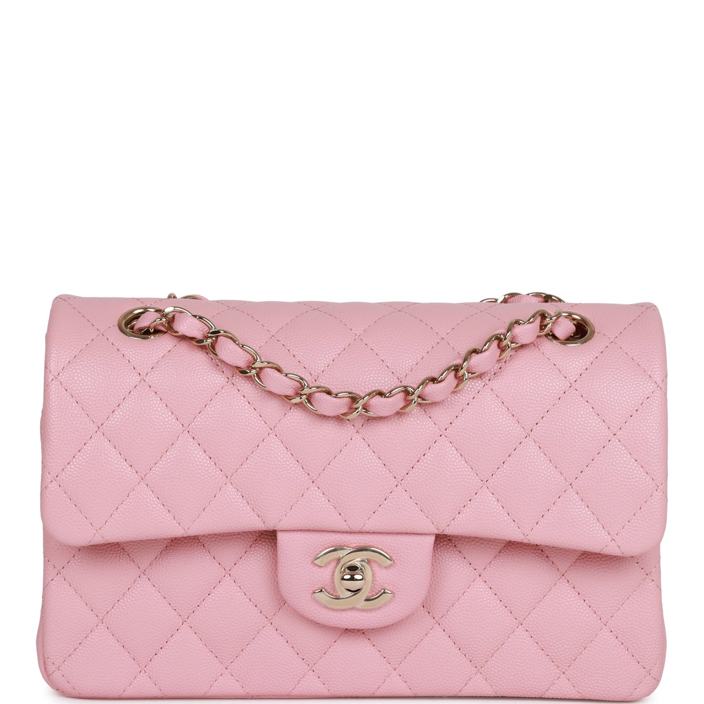 Chanel Bag Small Classic Double Flap Bag Pink Caviar Light Gold Hardware