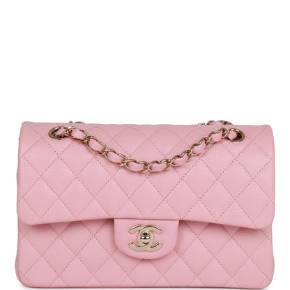 Chanel Bag Small Classic Double Flap Bag Pink Caviar Light Gold Hardware