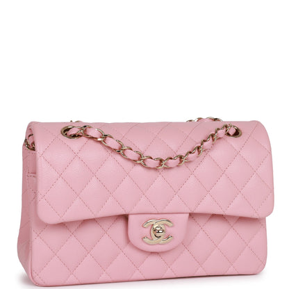 Chanel Bag Small Classic Double Flap Bag Pink Caviar Light Gold Hardware