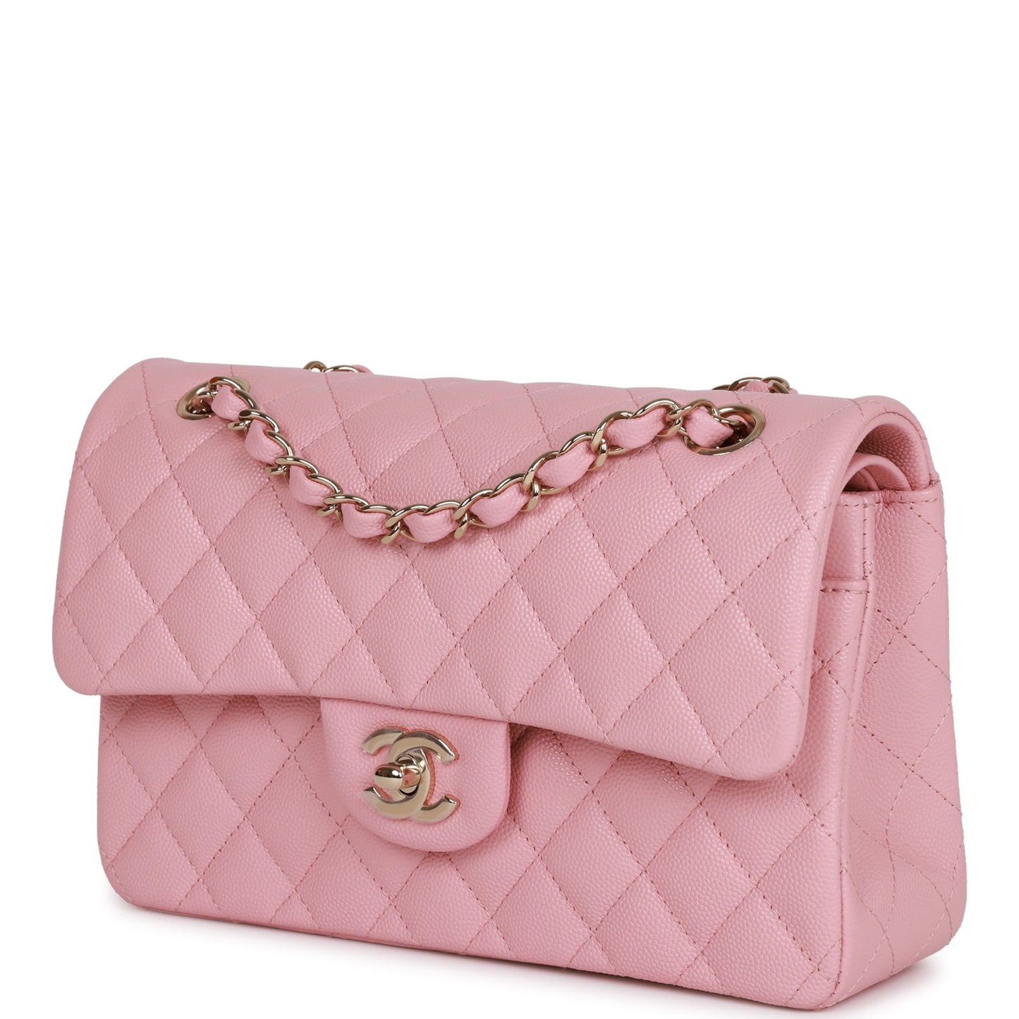 Chanel Bag Small Classic Double Flap Bag Pink Caviar Light Gold Hardware