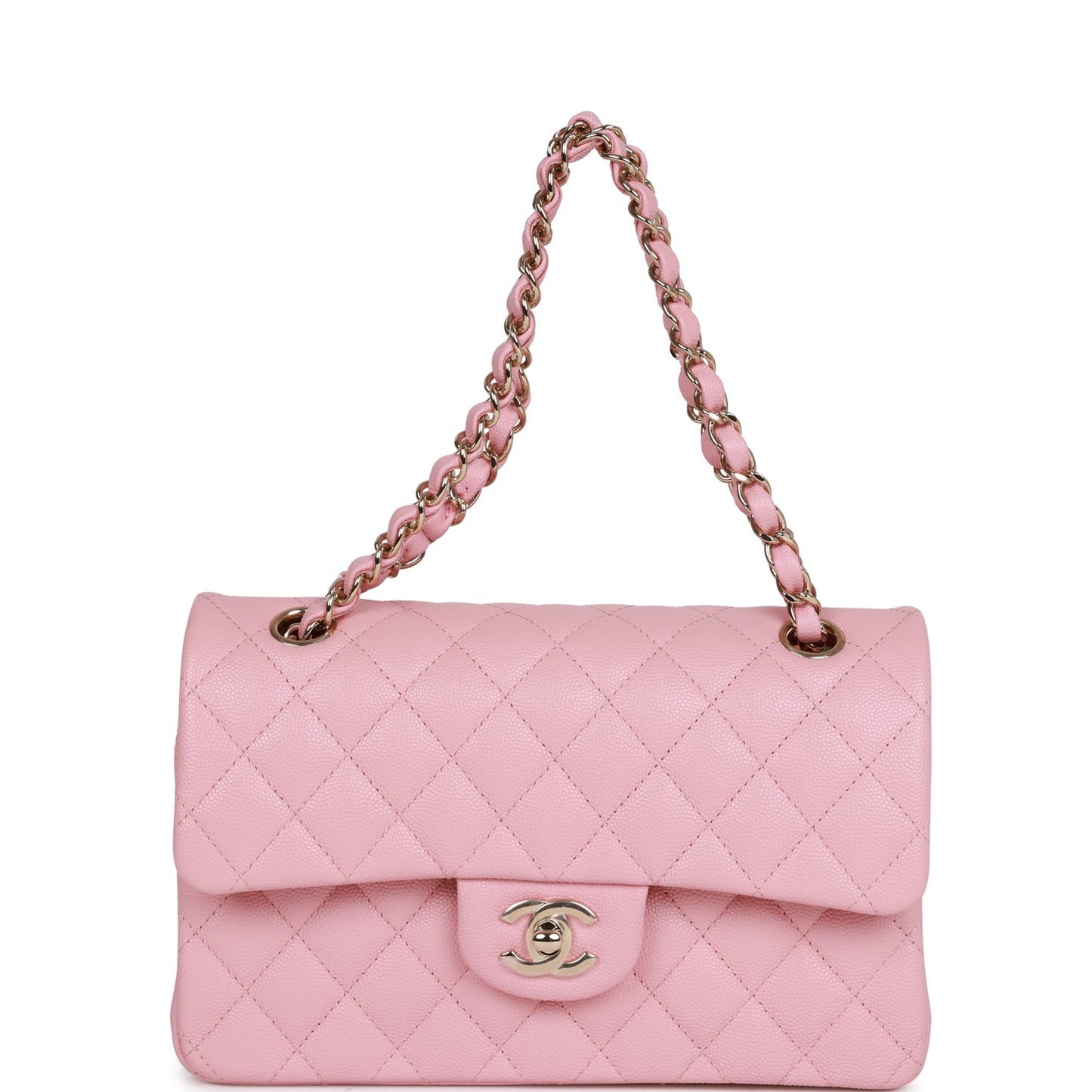 Chanel Bag Small Classic Double Flap Bag Pink Caviar Light Gold Hardware