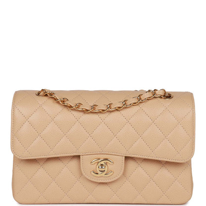 Chanel Small Classic Double Flap Bag Beige Caviar Gold Hardware