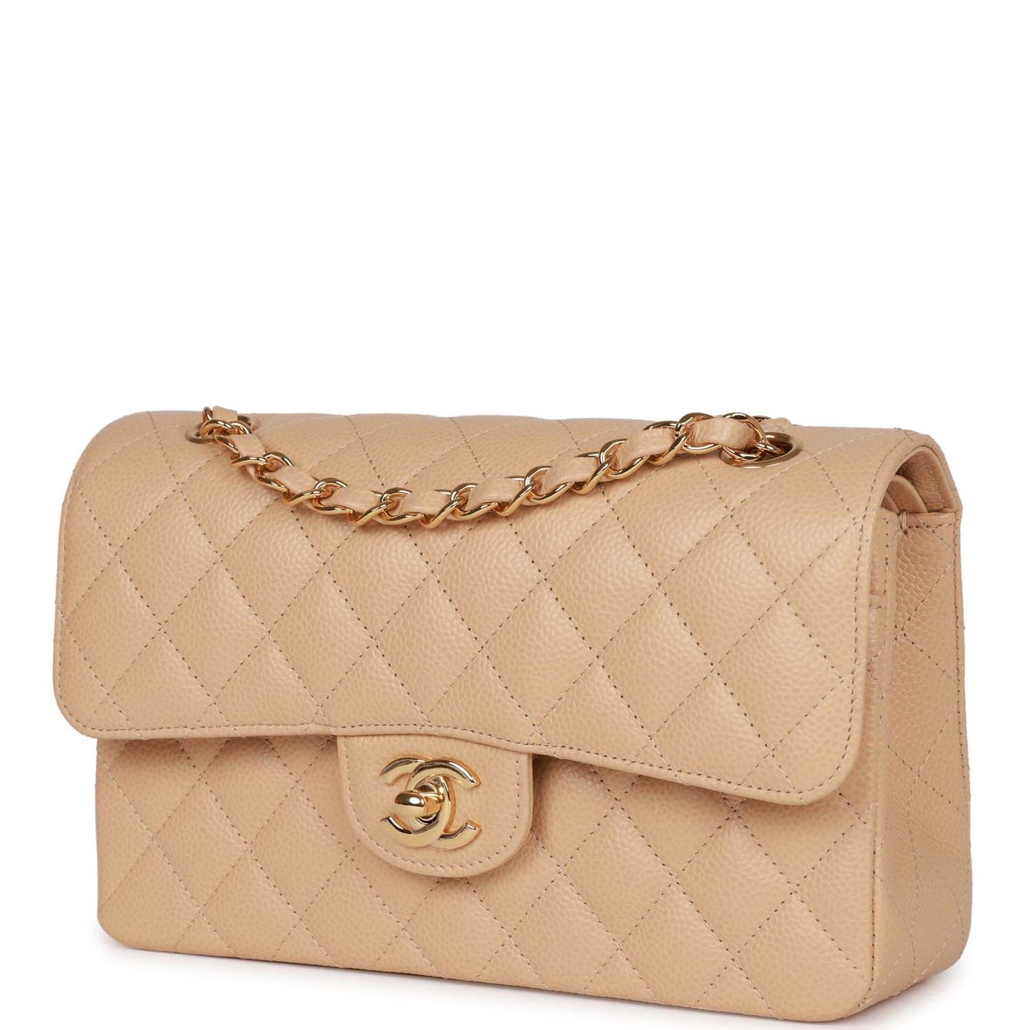 Chanel Small Classic Double Flap Bag Beige Caviar Gold Hardware