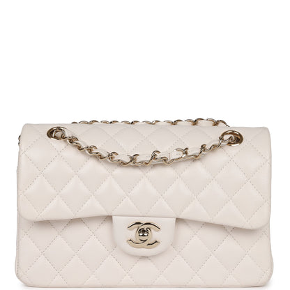 Chanel Small Classic Double Flap White Caviar  Light Gold Hardware