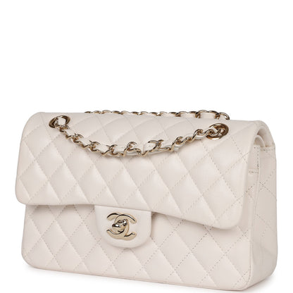 Chanel Small Classic Double Flap White Caviar  Light Gold Hardware