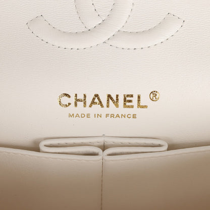 Chanel Small Classic Double Flap White Caviar  Light Gold Hardware