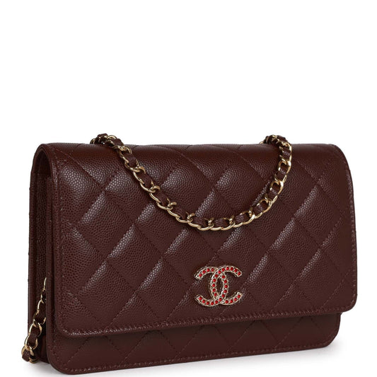 Chanel Wallet on Chain WOC Burgundy Caviar Light Gold Hardware