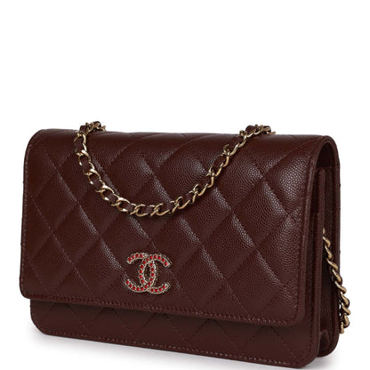 Chanel Wallet on Chain WOC Burgundy Caviar Light Gold Hardware