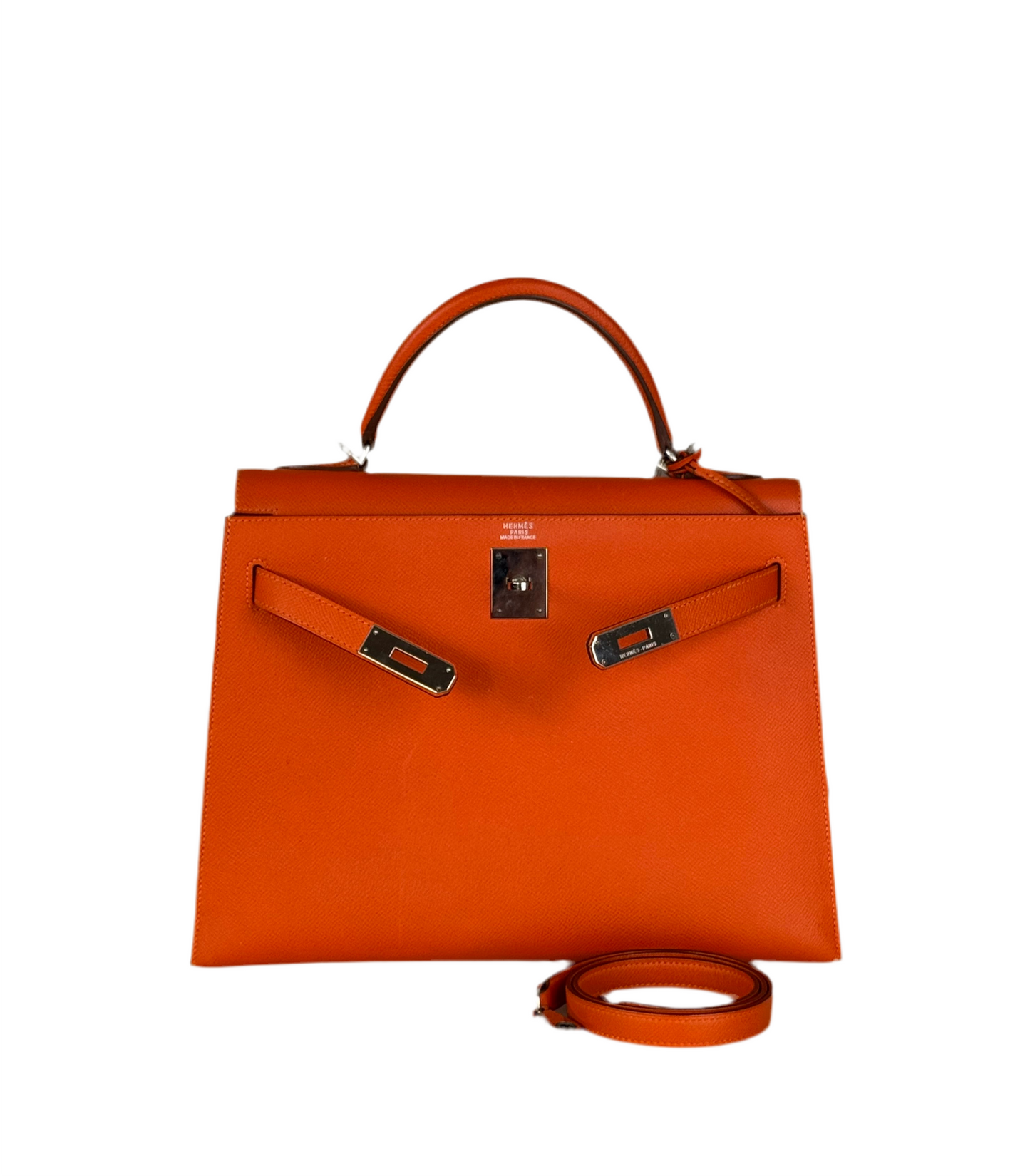 Hermes Kelly Sellier Orange Epsom Leather Bag Silver Hardware