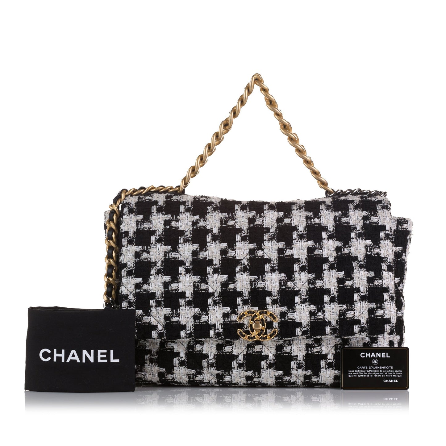 Chanel 19 Flap Bag Maxi Black/White Tweed Gold