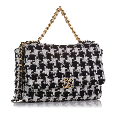 Chanel 19 Flap Bag Maxi Black/White Tweed Gold