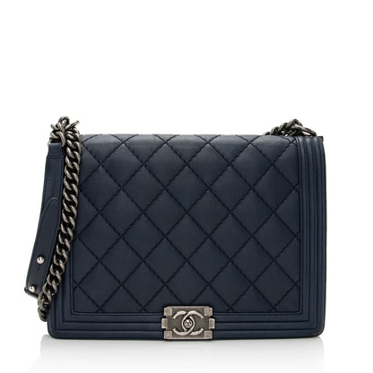 Chanel Calfskin Double Stitch Large Boy Bag (SHF-22183)