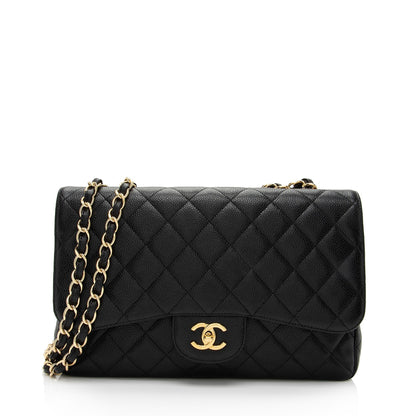 Chanel Caviar Leather Classic Jumbo Single Flap Bag (SHF-aj9aYt)