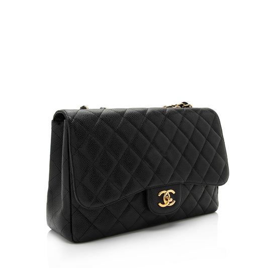 Chanel Caviar Leather Classic Jumbo Single Flap Bag (SHF-aj9aYt)