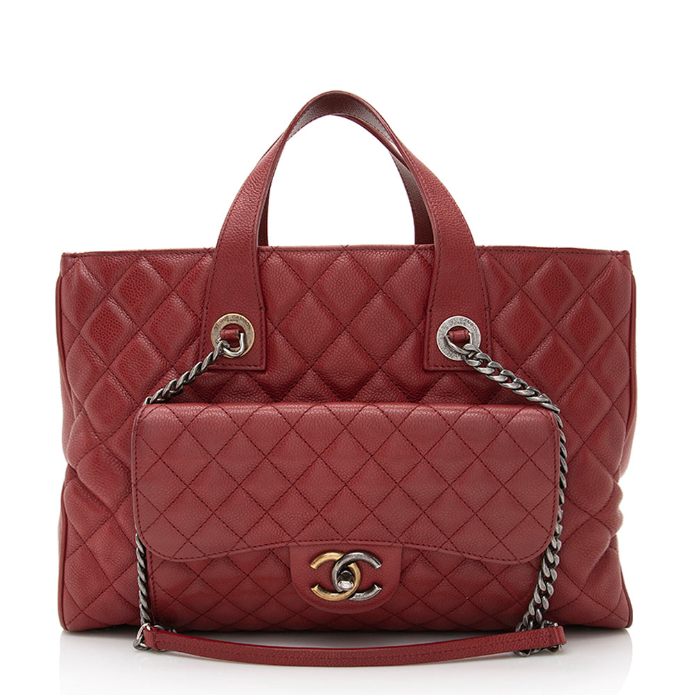 Chanel Caviar Leather Front Pocket Large Shopping Tote (SHF-22100)