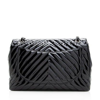 Chanel Chevron Patent Leather Classic Maxi Single Flap Bag - FINAL SALE (SHF-19684)