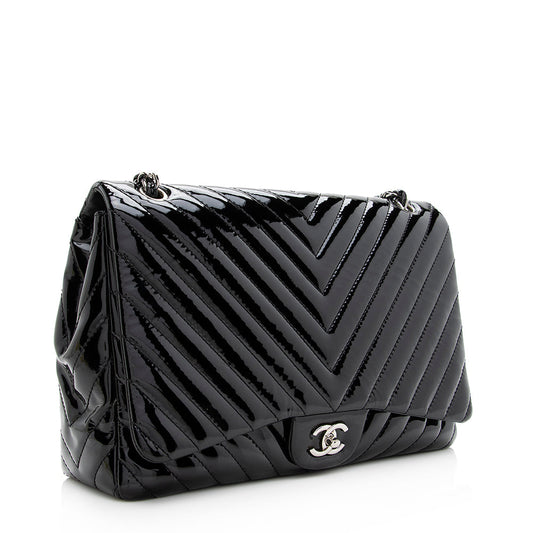 Chanel Chevron Patent Leather Classic Maxi Single Flap Bag - FINAL SALE (SHF-19684)