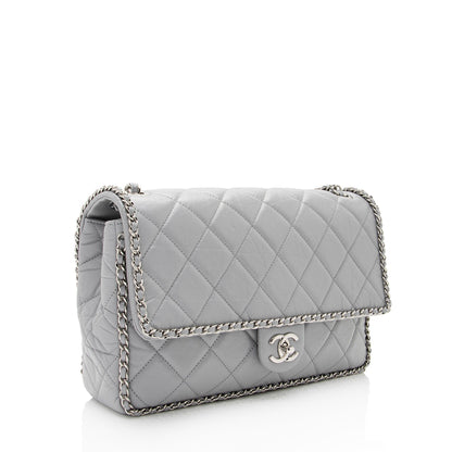 Chanel Crumpled Calfskin Running Chain Around Large Flap Bag (SHF-W3UmSX)