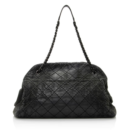 Chanel Distressed Calfskin Just Mademoiselle XL Bowler Bag (SHF-22552)